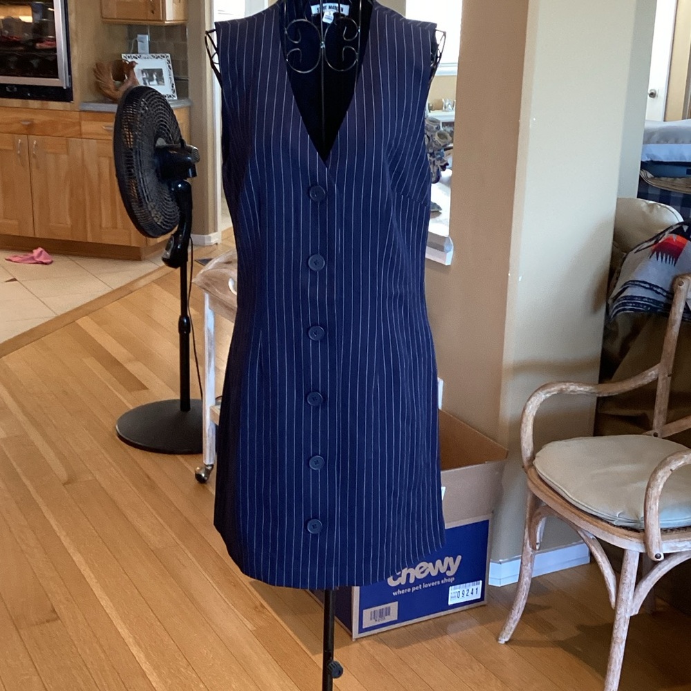 Navy Pinstripe Sleeveless Dress